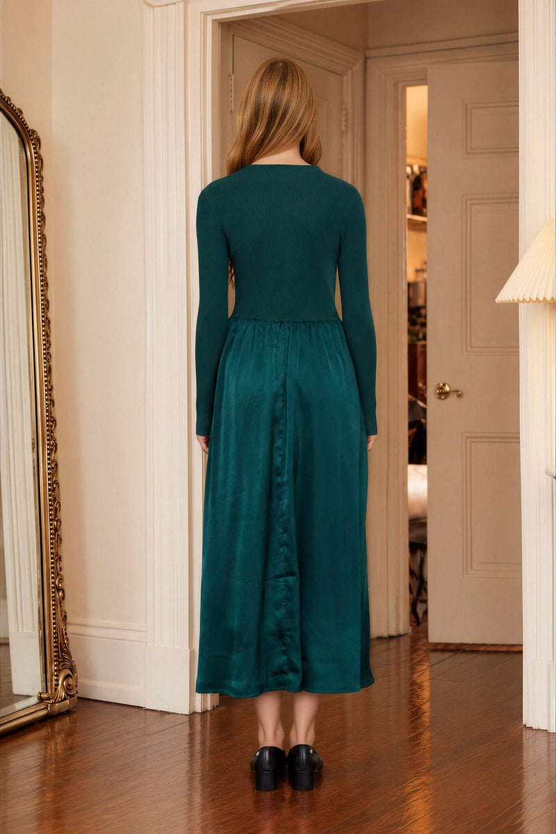 Ribbed Satin Dress - GRN