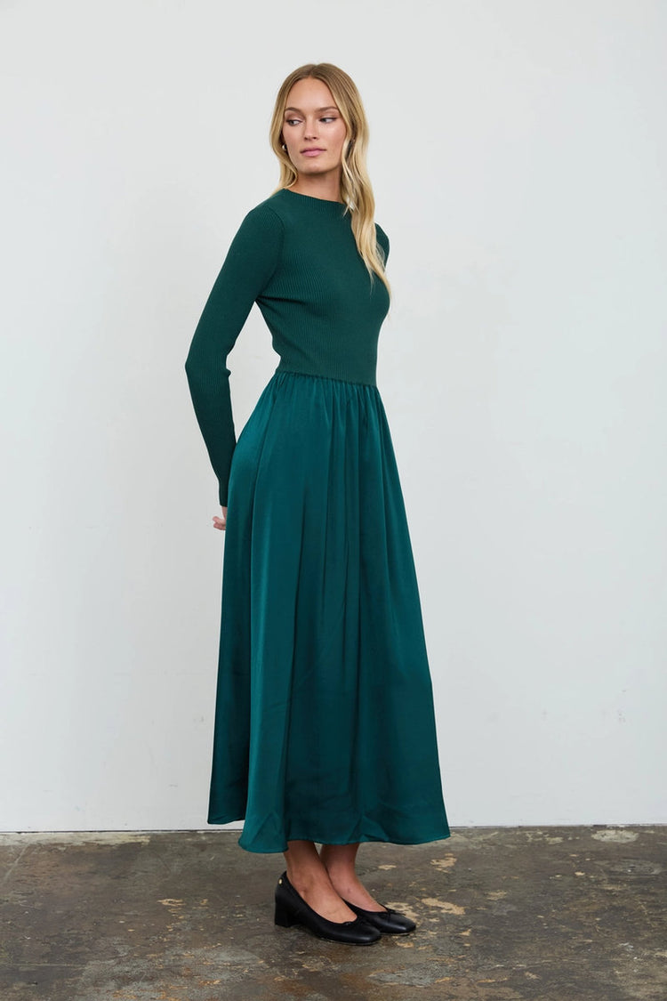 Ribbed Satin Dress - GRN