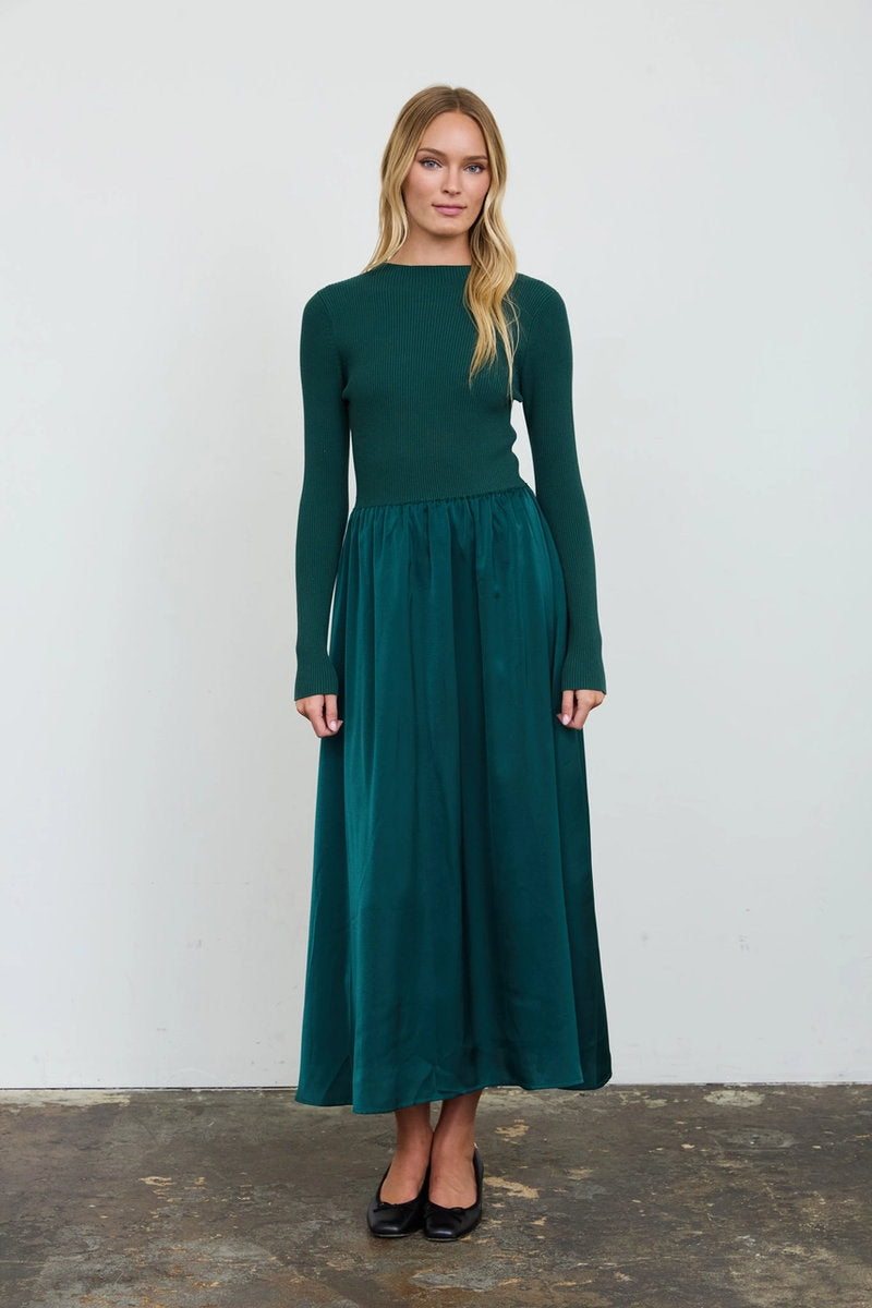 Ribbed Satin Dress - GRN