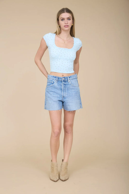 Ribbon Ditsy Floral Crop Top - BLU