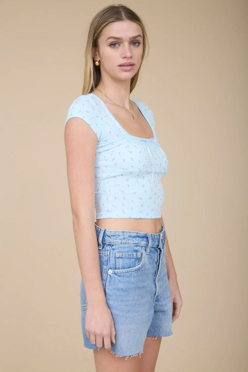 Ribbon Ditsy Floral Crop Top - BLU