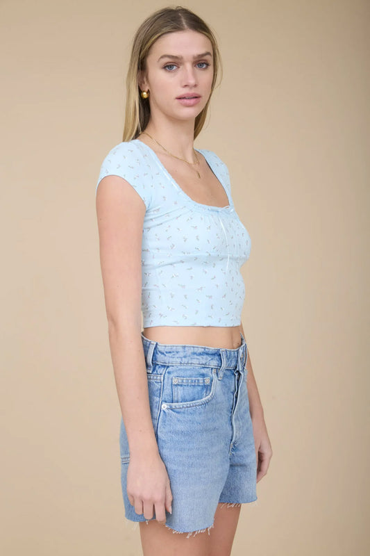 Ribbon Ditsy Floral Crop Top - BLU