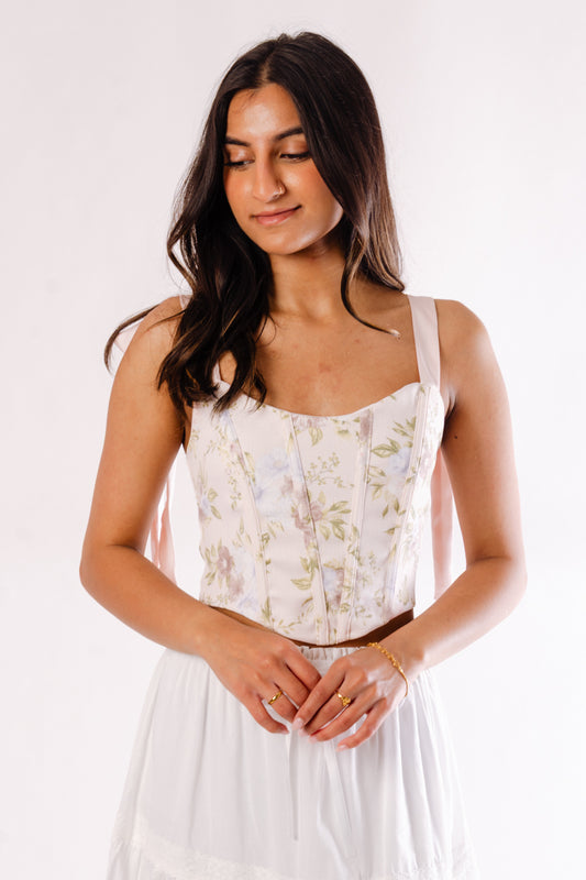 Ribbon Tie Floral Corset Top - BGE