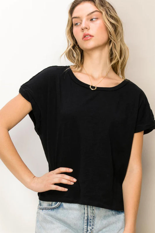 Rolled Sleeved Crew Tee - BLK