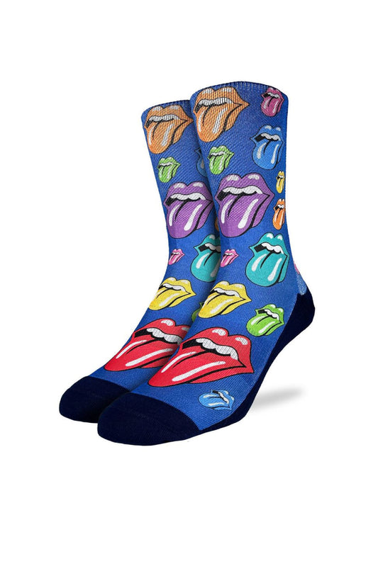 Rolling Stones Rainbow Hot Lips On Blue Sock - MUL