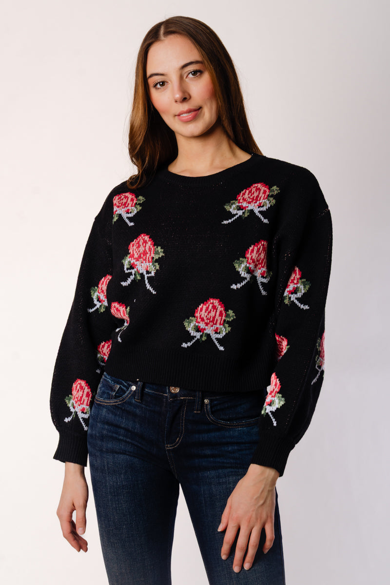 Roses & Bows Sweater - BLK