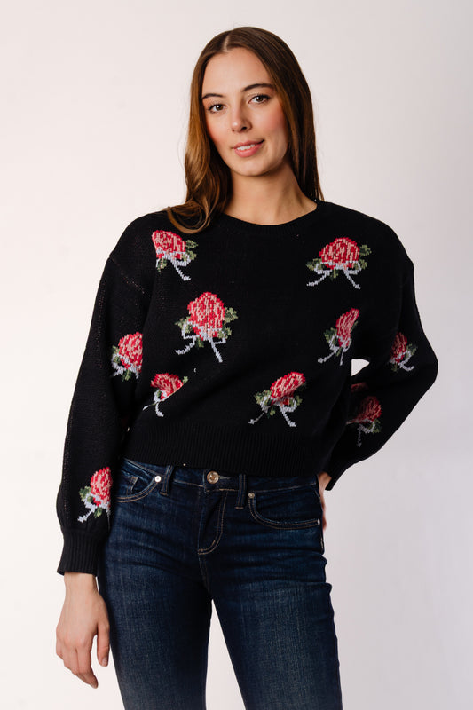 Roses & Bows Sweater - BLK