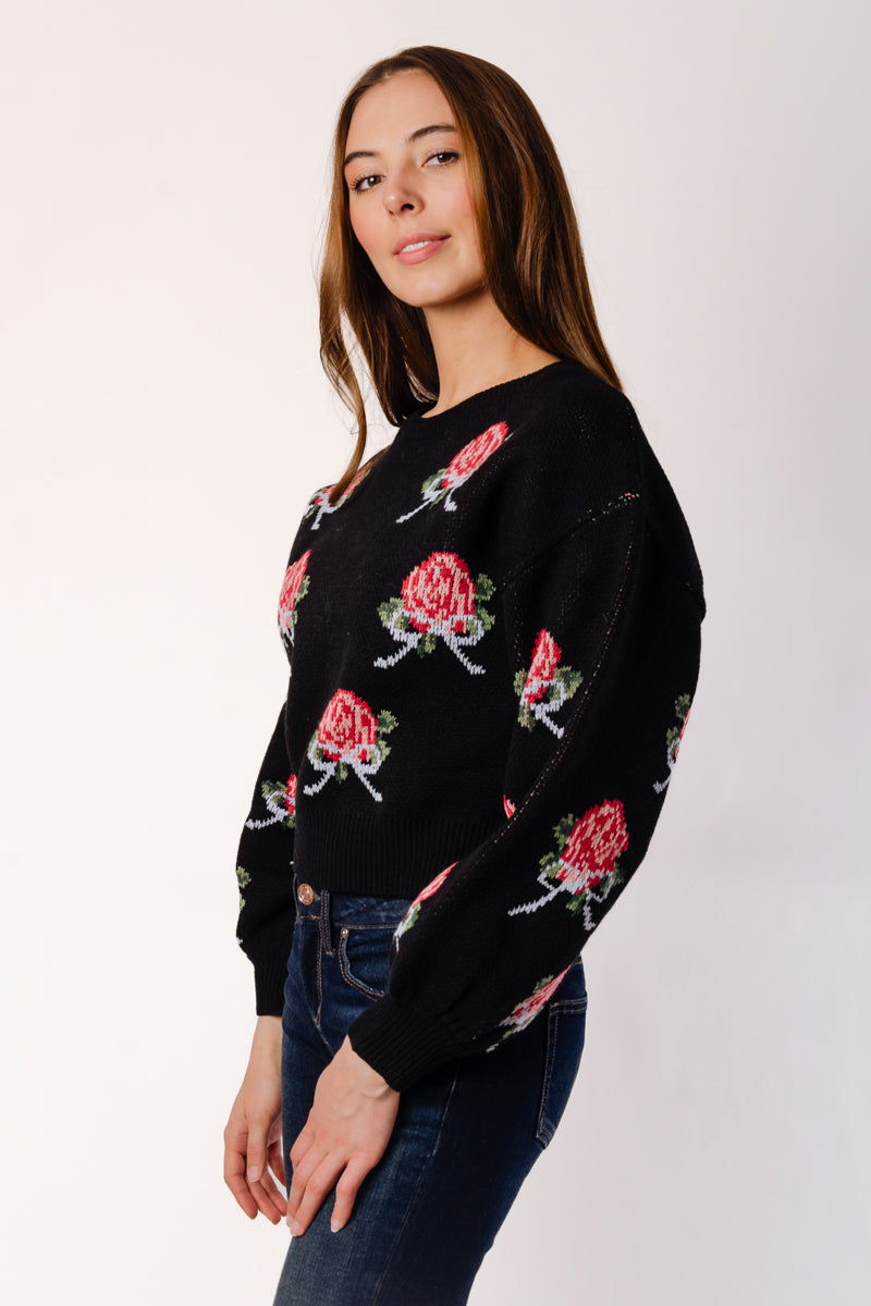 Roses & Bows Sweater - BLK