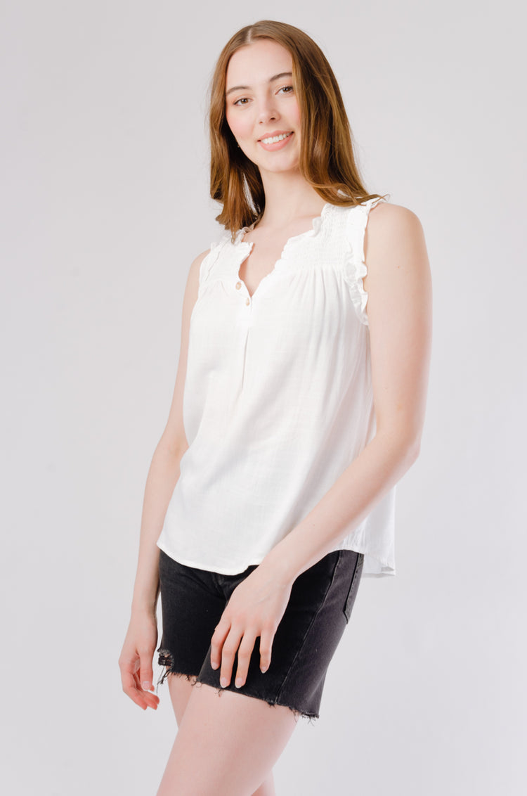 Ruched Sleeveless Blouse - WHT