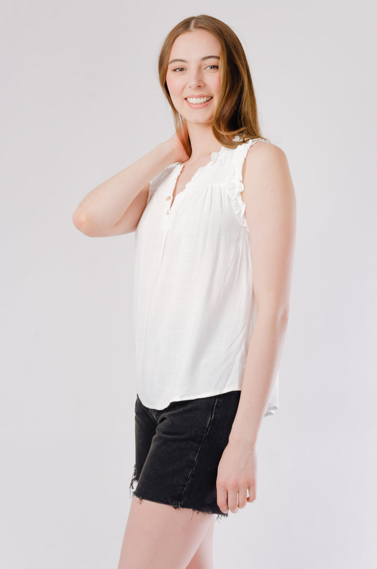 Ruched Sleeveless Blouse - WHT