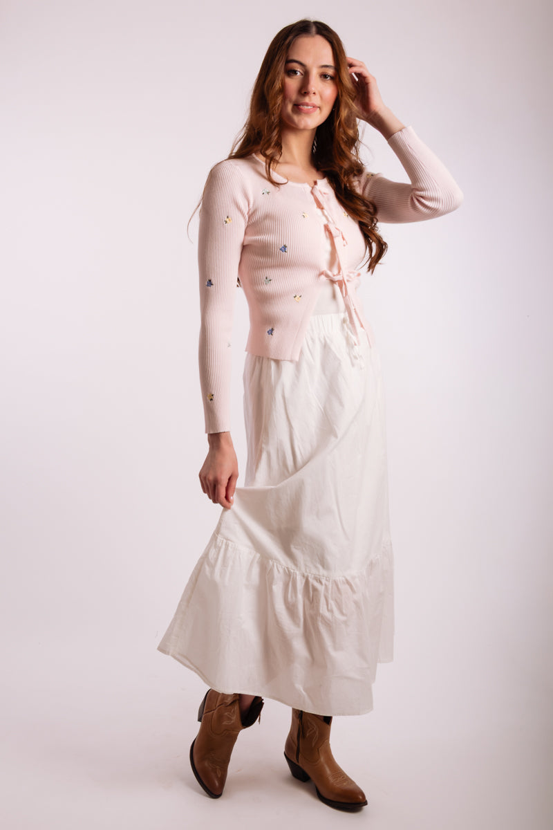 Ruffle Hem Midi Skirt - WHT