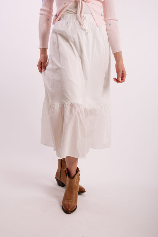 Ruffle Hem Midi Skirt - WHT