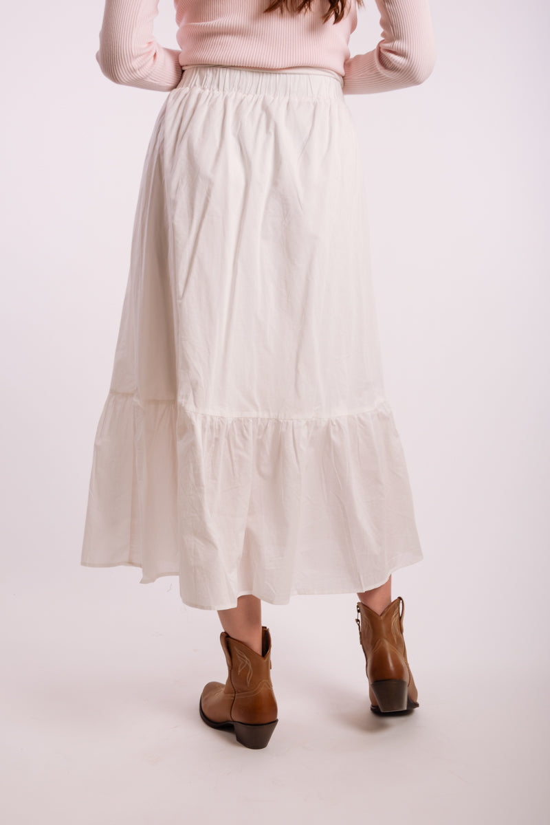 Ruffle Hem Midi Skirt - WHT