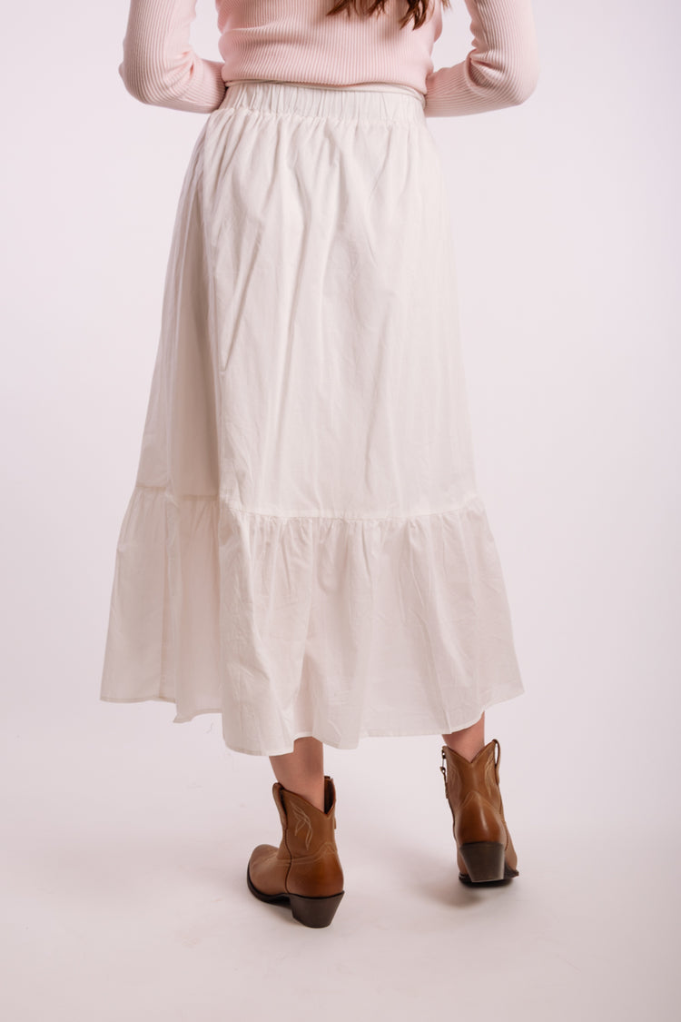 Ruffle Hem Midi Skirt - WHT