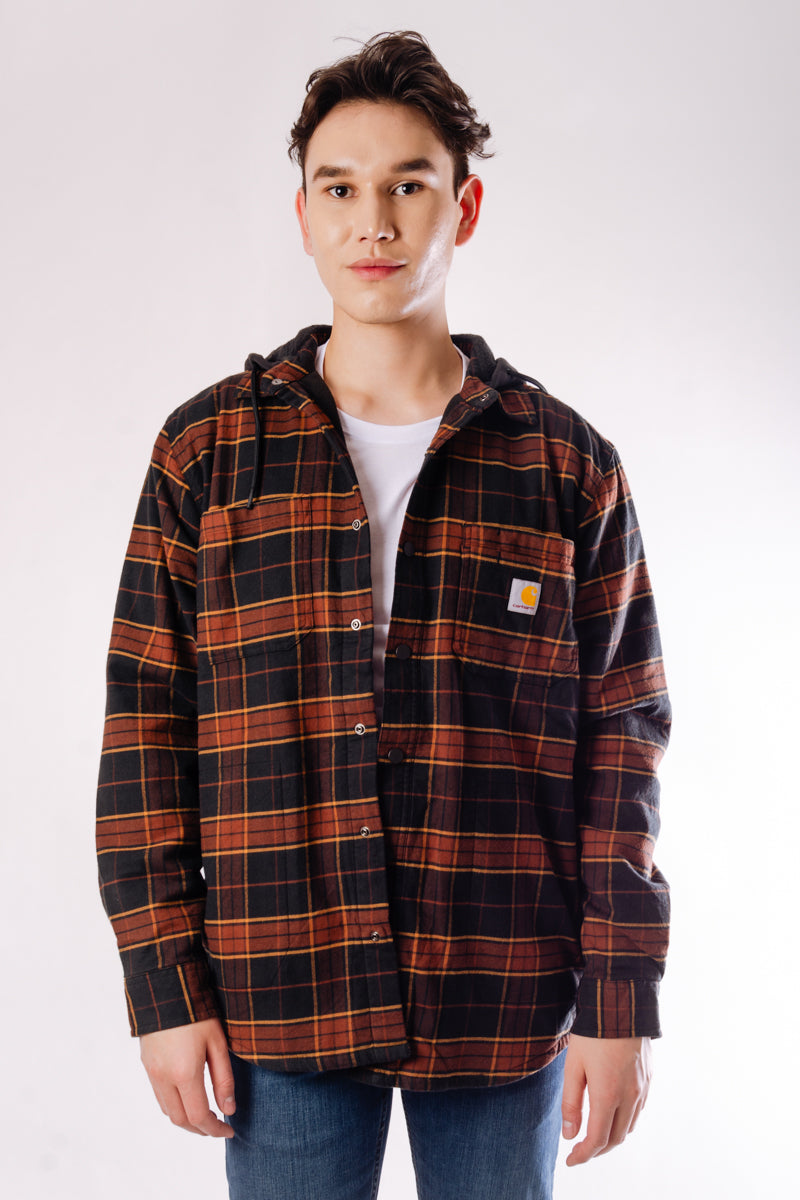Rugged Relaxed Flannel Hoodie Shacket - BLK