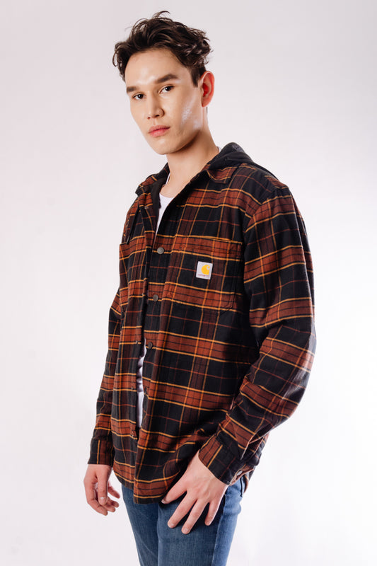 Rugged Relaxed Flannel Hoodie Shacket - BLK