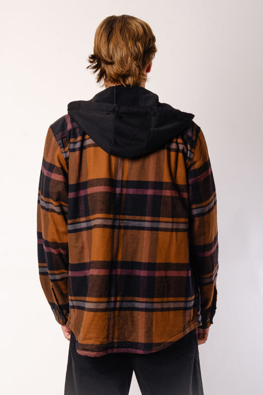 Rugged Relaxed Flannel Hoodie Shacket - BLK