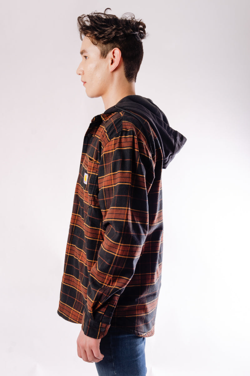 Rugged Relaxed Flannel Hoodie Shacket - BLK