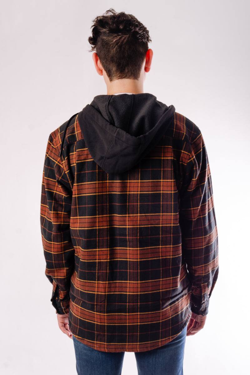 Rugged Relaxed Flannel Hoodie Shacket - BLK
