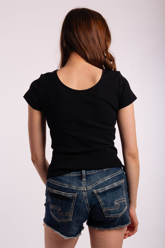 Selena Rib Squareneck Tee - BLK