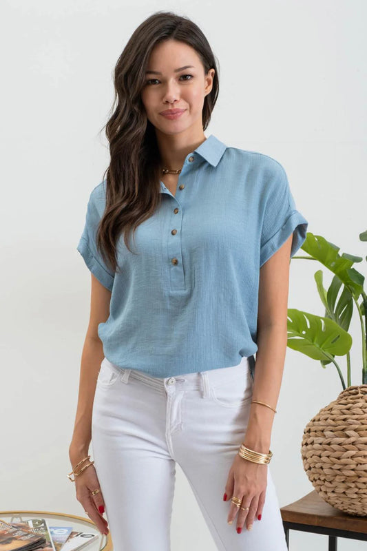 Selesta Short Sleeve Blouse - BLU
