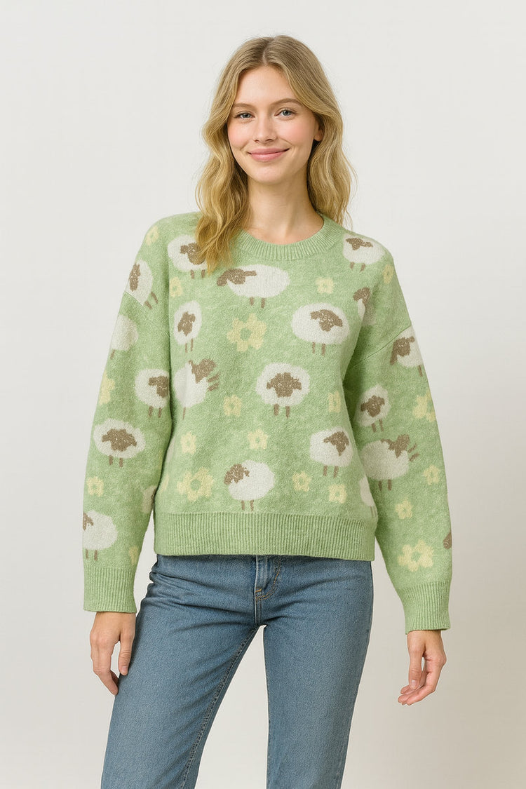 Sheep Crew Sweater - GRN
