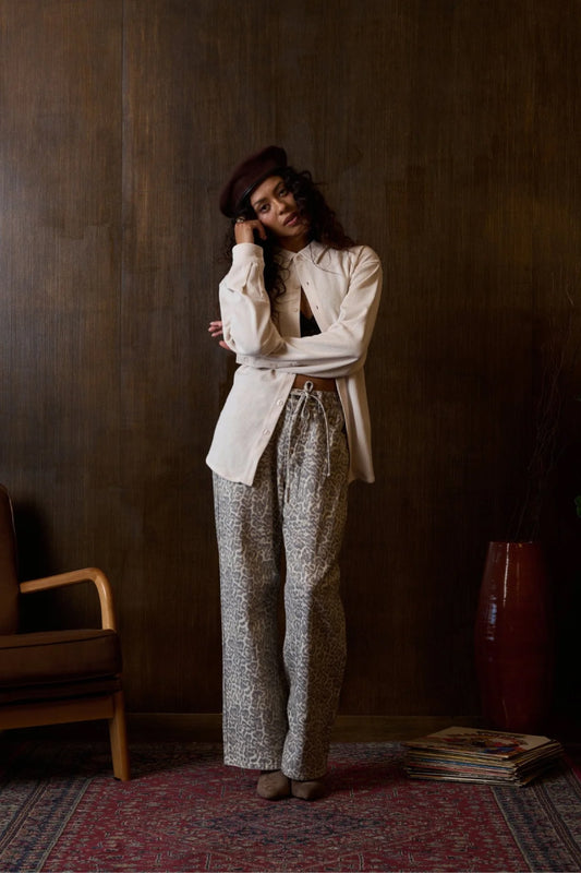 Shelly Leopard Wide Leg Jeans - LEO