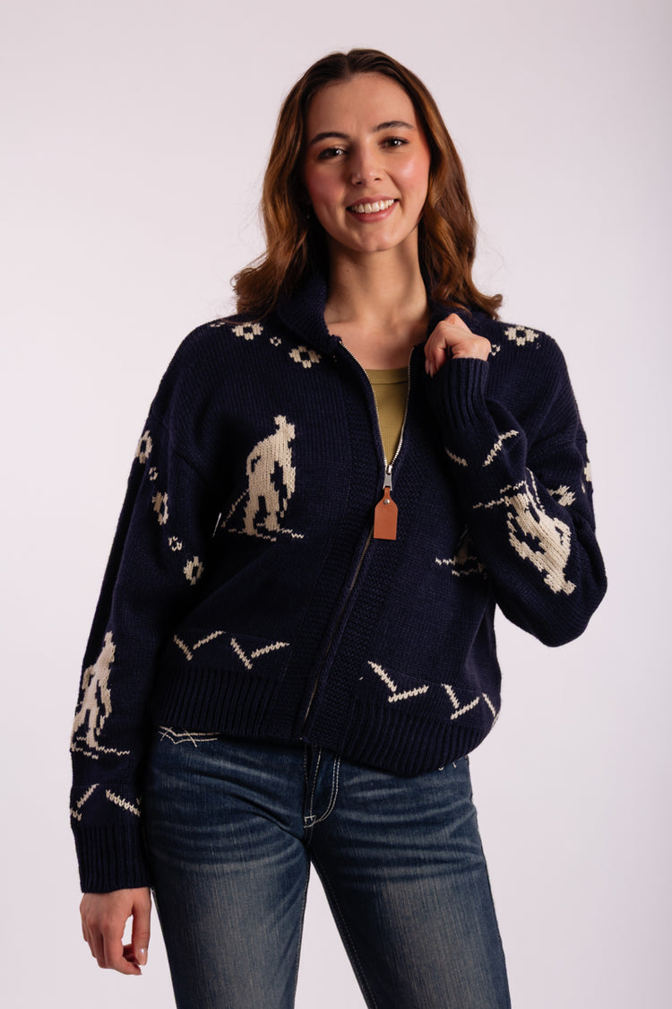 Ski Pattern Zip-Up Cardi - NVY