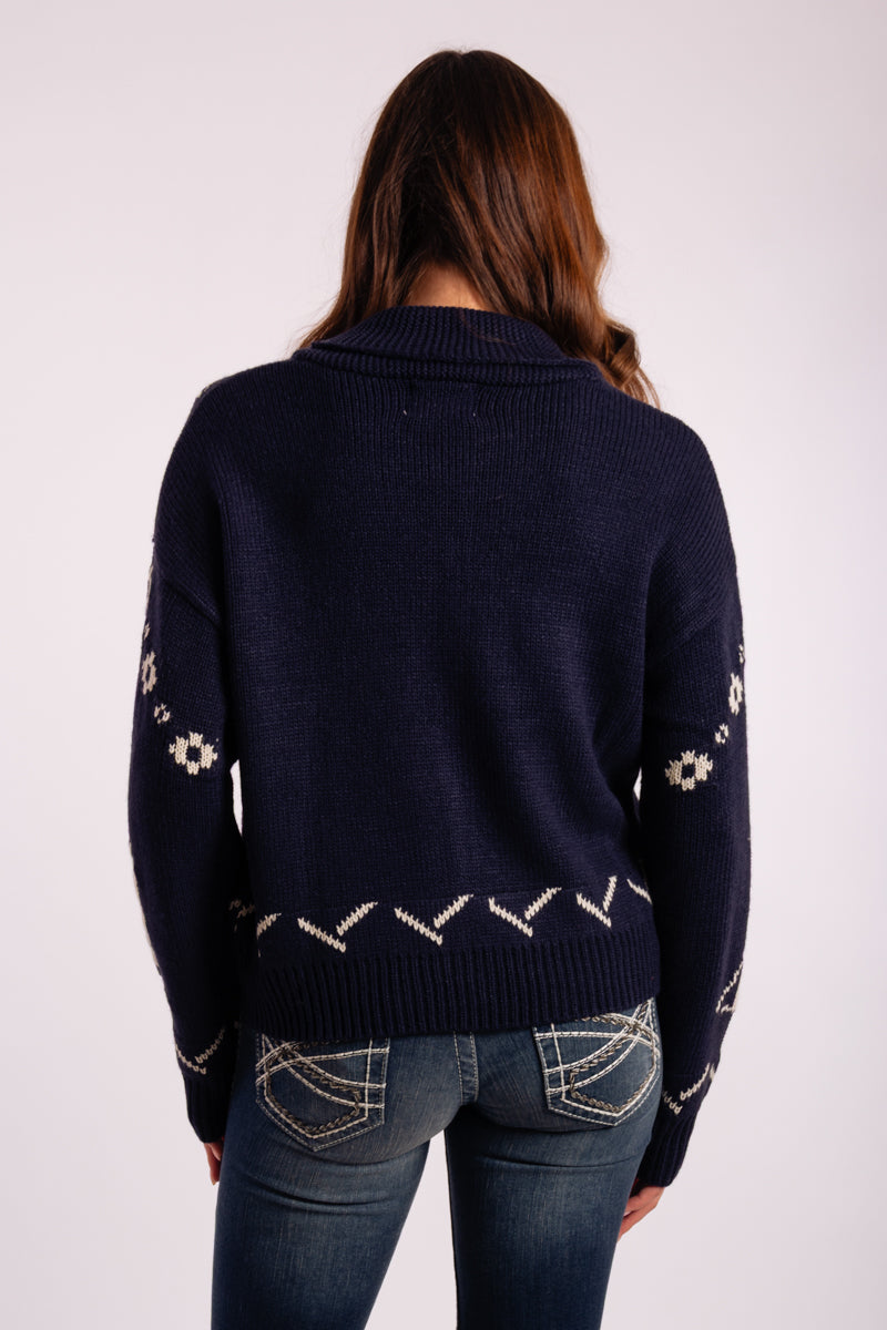 Ski Pattern Zip-Up Cardi - NVY