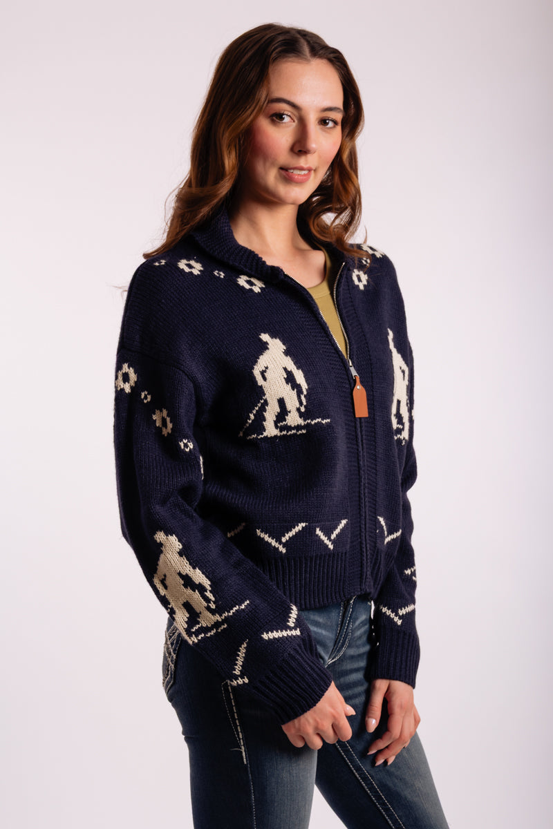Ski Pattern Zip-Up Cardi - NVY