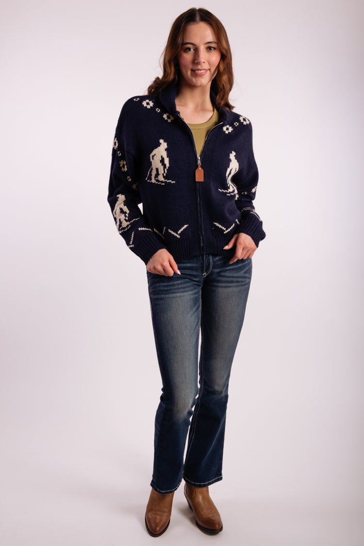 Ski Pattern Zip-Up Cardi - NVY