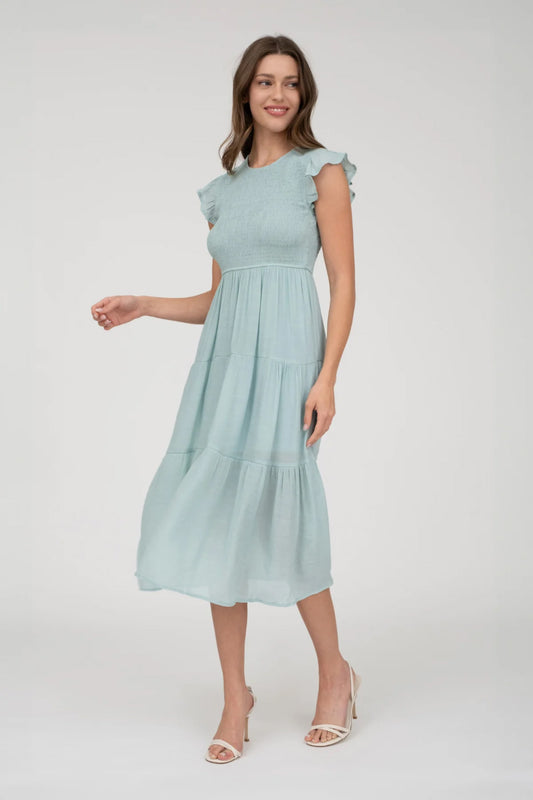 Smocked Tiered Midi Dress - SAG