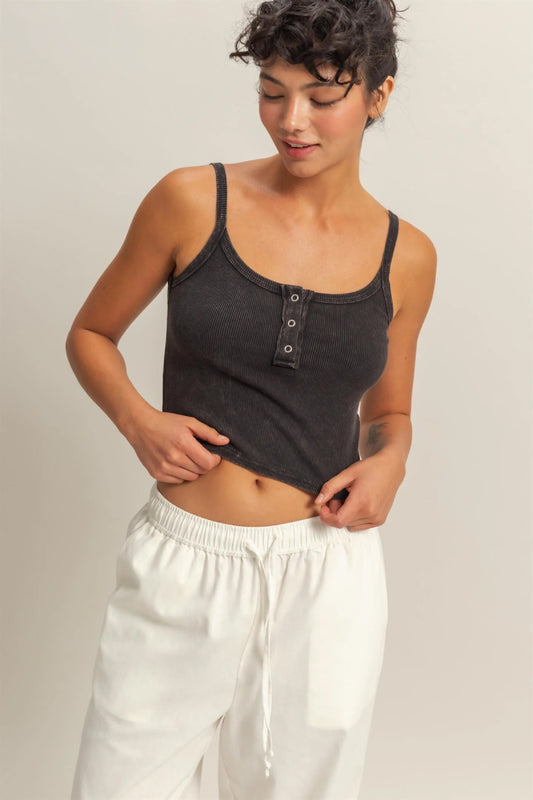 Snap Front Tank Top - BLK