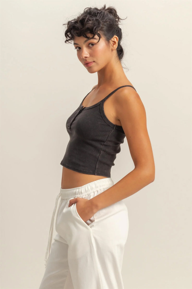 Snap Front Tank Top - BLK