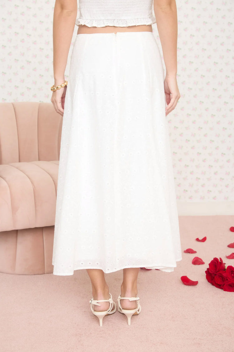 Softest Cloud Eyelet Midi Skirt - WHT