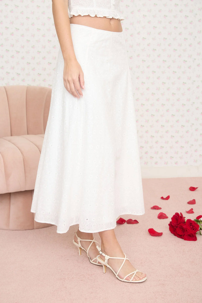Softest Cloud Eyelet Midi Skirt - WHT