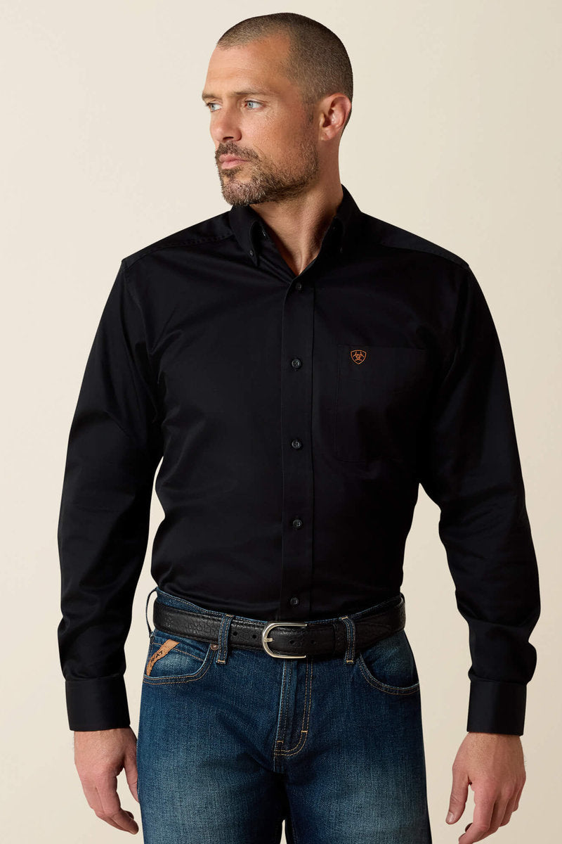Solid Twill Fitted Shirt - BLK