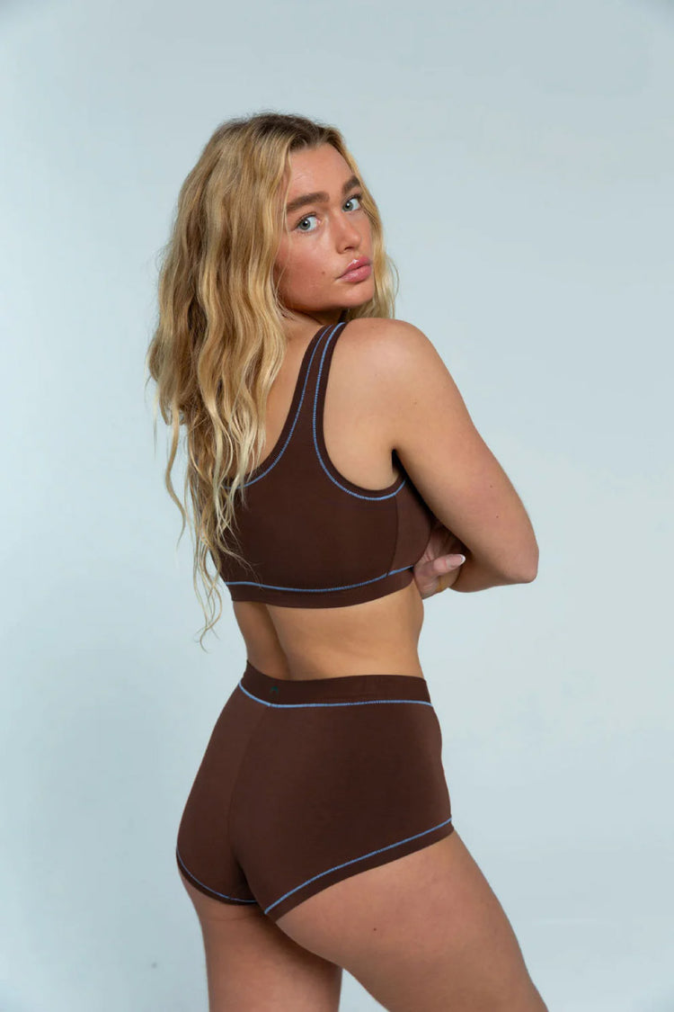 Sporty Bralette - Brown / Sky Blue - BRNB