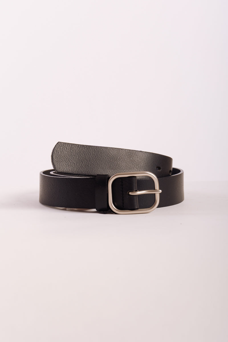 Square Buckle Leather Belt - BLK