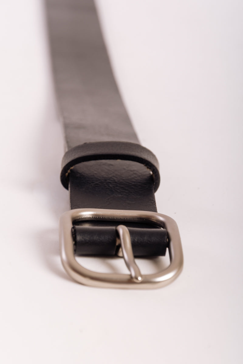 Square Buckle Leather Belt - BLK