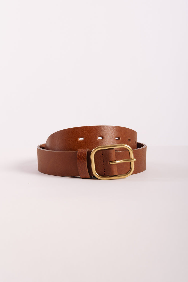 Square Buckle Leather Belt - BRN