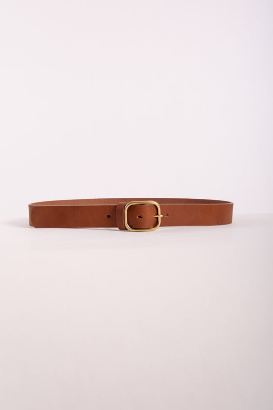 Square Buckle Leather Belt - BRN