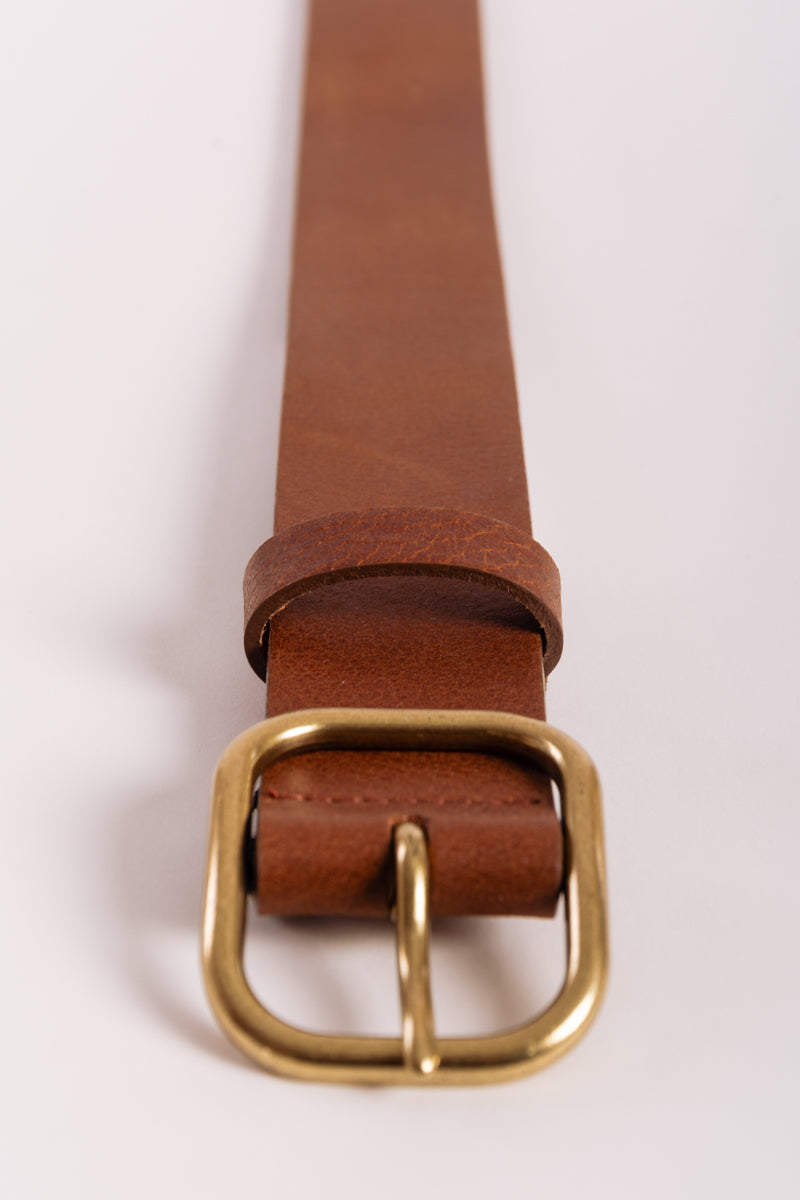 Square Buckle Leather Belt - BRN