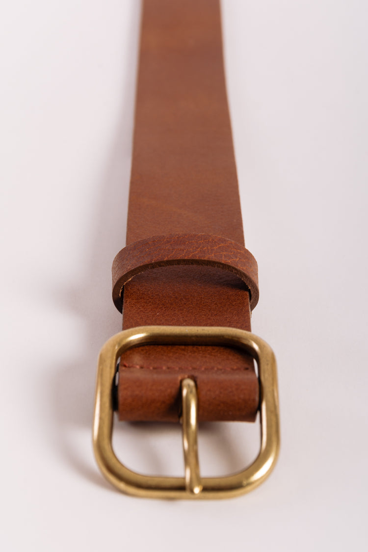 Square Buckle Leather Belt - BRN