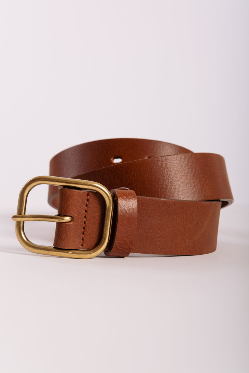 Square Buckle Leather Belt - BRN