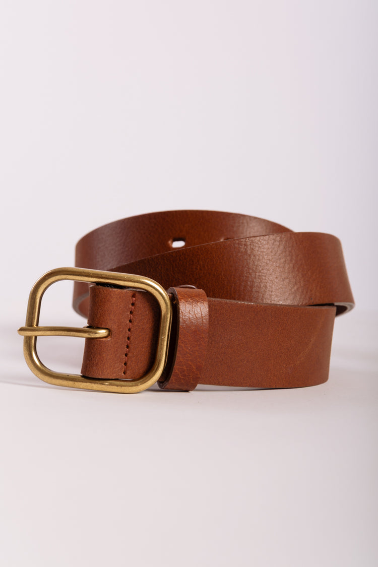 Square Buckle Leather Belt - BRN