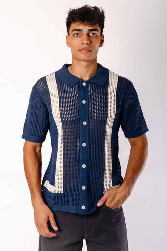 Stripe Crochet Button Up Shirt - DNM