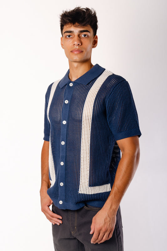 Stripe Crochet Button Up Shirt - DNM