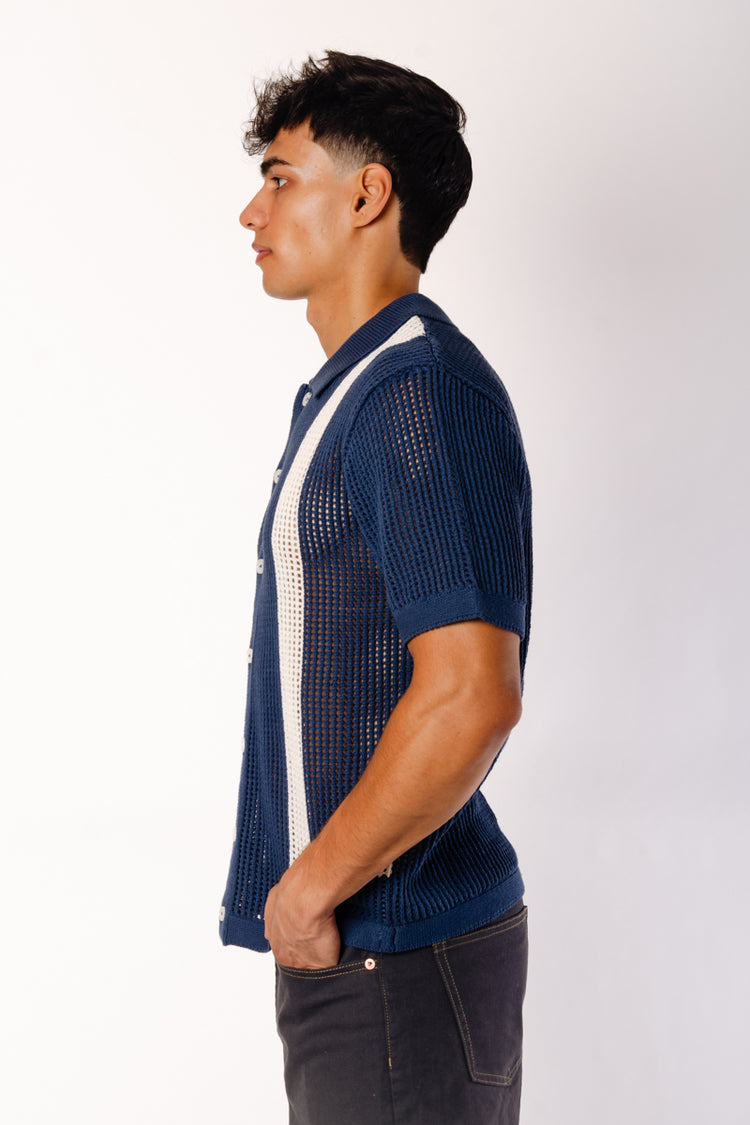 Stripe Crochet Button Up Shirt - DNM