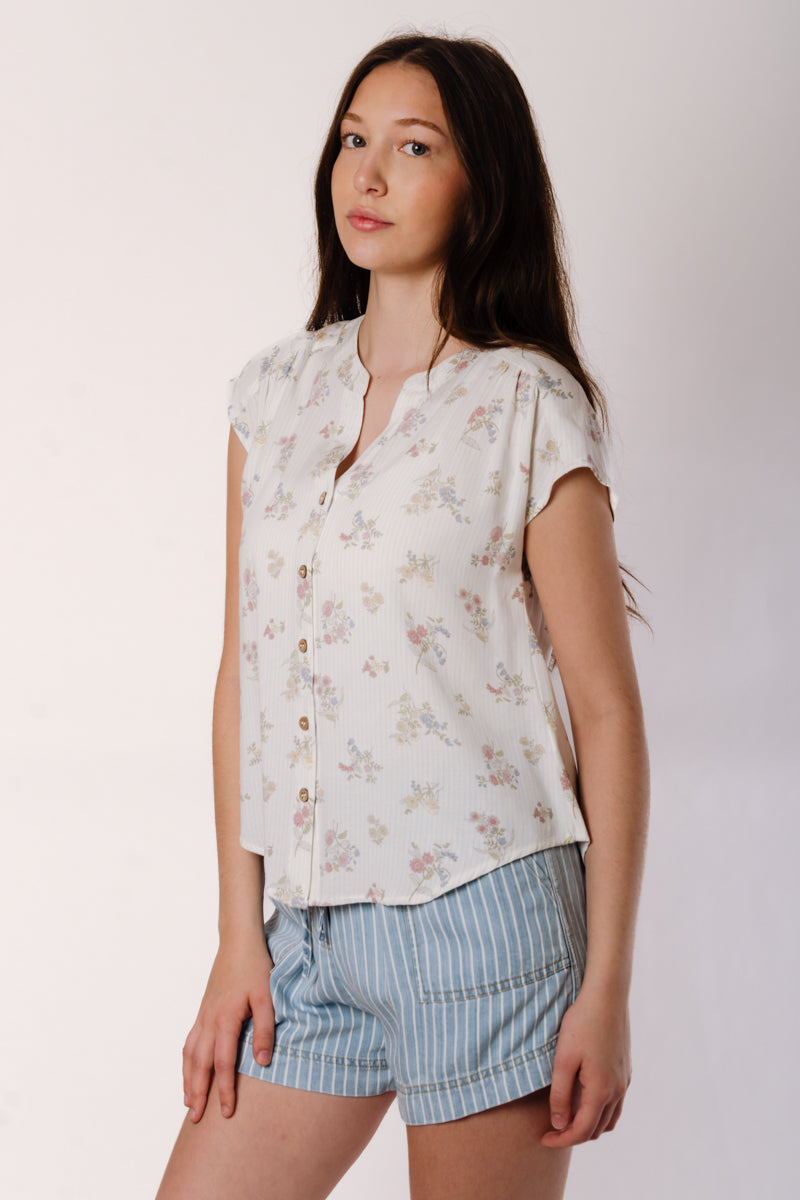 Stripe Floral Button Blouse - OFW